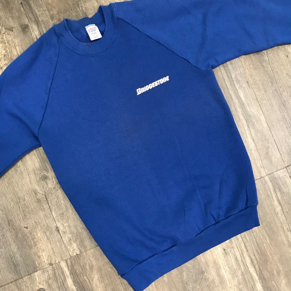 Vintage Bridgestone Crewneck Sweatshirt Men Size Medium Jerzees USA Made Blue